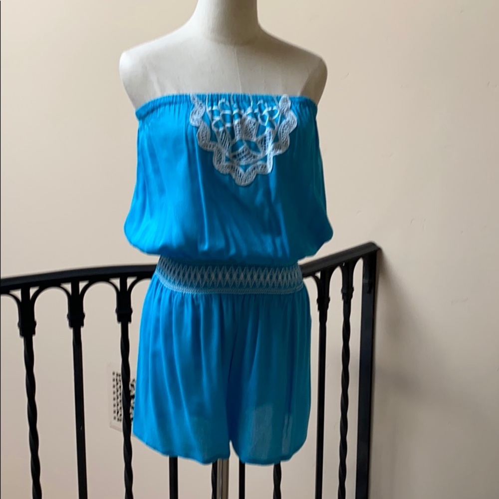 Strapless blouson romper